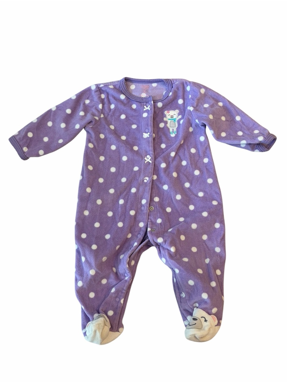 Carter's Purple Polka Dot Footed One-Piece with Bear Accent